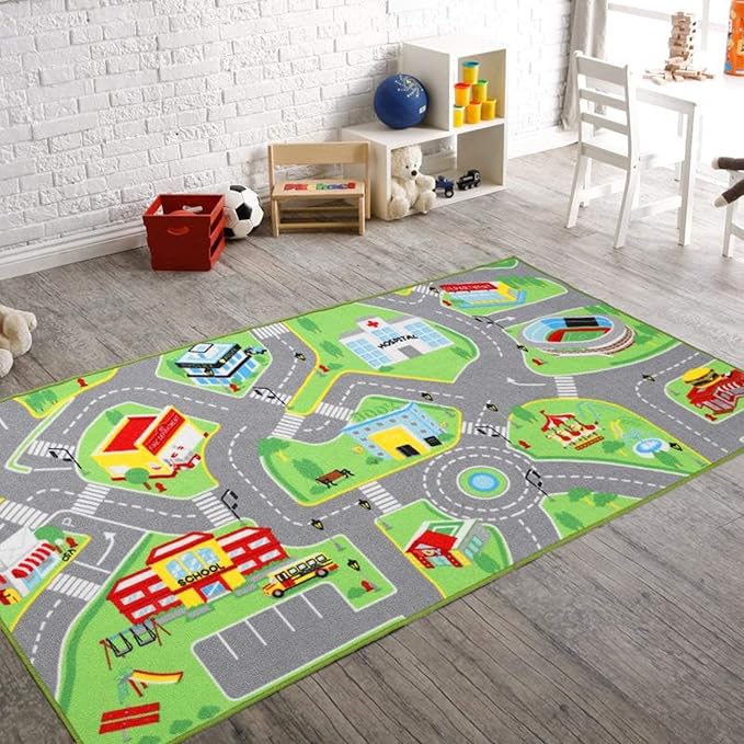 79"X40" Kids Rug Play mat for Toy Cars,Colorful and Fun Play Rugs with Roads for Bedroom and Kid Rooms, Car Rug to Have Hours of Fun on，Area Rug Mat with Non-Slip and No Chemical Smell Backing - LeafyLoom
