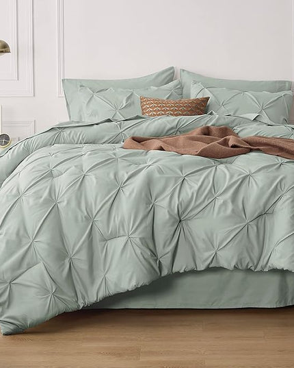 Bedsure Full Size Comforter Sets - Bedding Sets Full 7 Pieces, Bed in a Bag Green Bed Sets with Comforter, Sheets, Pillowcases & Shams - LeafyLoom