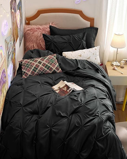 Bedsure Black Twin Comforter Set with Sheets - 5 Pieces Twin Bedding Sets, Pinch Pleat Twin Bed in a Bag with Comforter, Sheets, Pillowcase & Sham - LeafyLoom