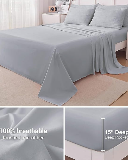 8 Piece Woven Texture King Size Comforter Set Grey, Bed in A Bag Bedding King with Comforter and Sheets, Soft Lightweight Comforter Set with Deocor Throw Pillow, Grey - LeafyLoom
