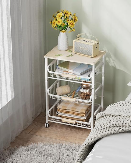 4-Layer Fruit Basket Kitchen Food Storage Organizer and Storage Rack, Stackable Storage cart with Desktop, Pull-Out Hollow Metal Storage Basket, liding Out Storage,White - LeafyLoom