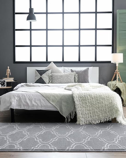 Chicrug Shag Geometric Modern Runner Rug for Bedroom, 2x6 Feet Memory Foam Indoor Hallway Runner Carpet, Fluffy Rug for Living Room Bedside Room Decor for Family, Grey/White - LeafyLoom