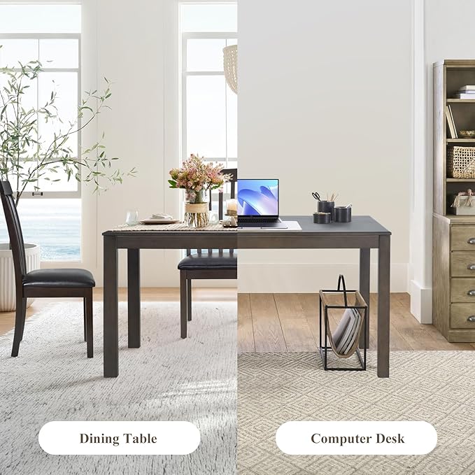 COLAMY Wood Dining Table for 4 6 People, Rectangle Wooden Kitchen Table with Square Legs, Farmhouse Dinner Table for Dining Room, Office, Brown - LeafyLoom