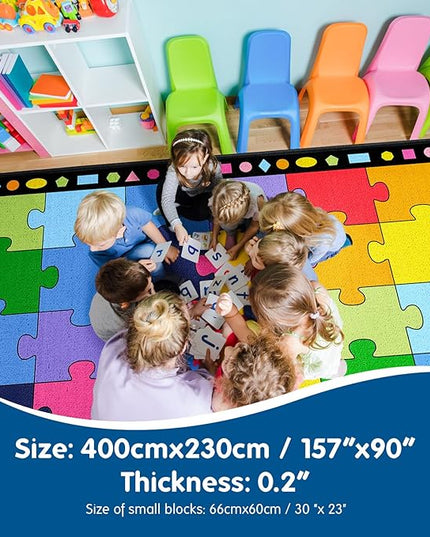 Booooom Jackson Large Classroom Rug Colorful Puzzle Classroom Carpet 7'5"x13'Classroom Rug with Non-Slip Backing School Preschool Rug Classroom Elementary Classroom Rug(Pz10C-4023) - LeafyLoom