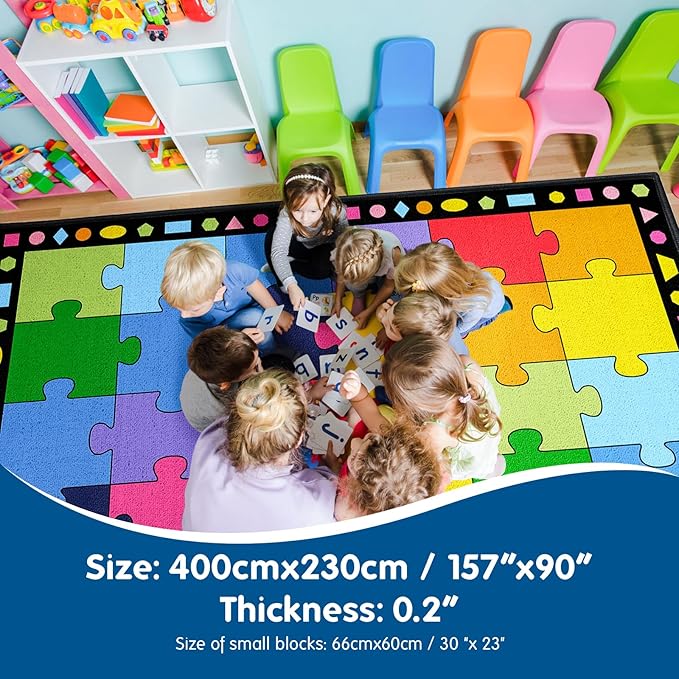 Booooom Jackson Large Classroom Rug Colorful Puzzle Classroom Carpet 7'5"x13'Classroom Rug with Non-Slip Backing School Preschool Rug Classroom Elementary Classroom Rug(Pz10C-4023) - LeafyLoom