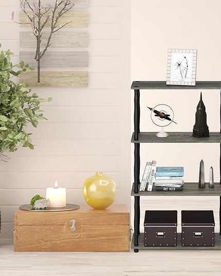 Furinno Turn-N-Tube 4-Tier Multipurpose Shelf Display Rack, Classic Tubes, French Oak Grey/Black - LeafyLoom