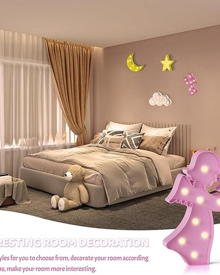 Angel Pink Party Decorations, Battery Powered Angel Night Light for Kids, Girl Birthday Party Decorations, Pink Room Decor for Girls, Pink Wall Decor for Girls Bedroom - LeafyLoom