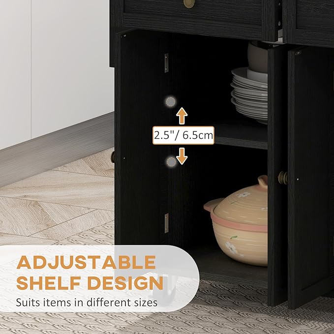 HOMCOM Kitchen Island on Wheels, Rolling Cart with Rubberwood Top, Spice Rack, Towel Rack and Drawers for Dining Room, Distressed Black - LeafyLoom