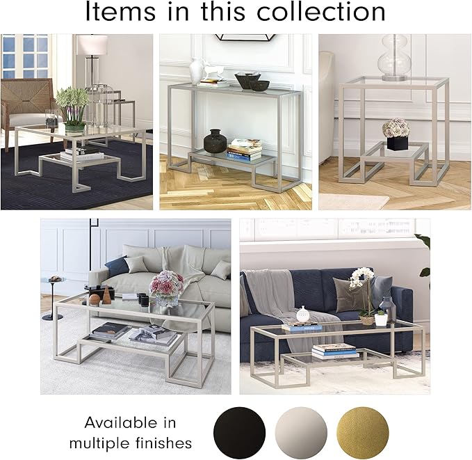 Henn&Hart 45" Wide Rectangular Coffee Table in Satin Nickel, Modern coffee tables for living room, studio apartment essentials - LeafyLoom
