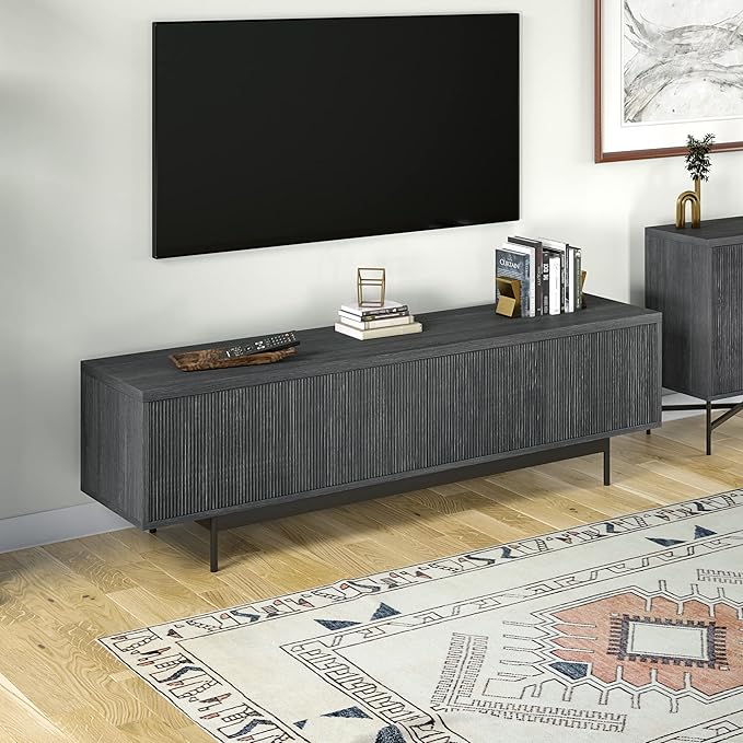 Henn&Hart Whitman TV Stand, 70" Wide, Dark Gray - LeafyLoom