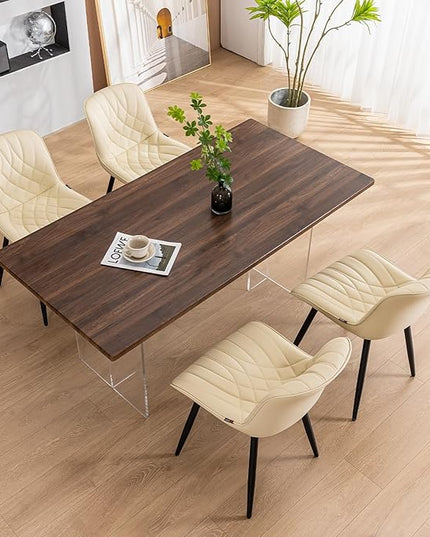 YOUNUOKE Dining Chairs Set of 2 Mid Century Modern Kitchen Chair Comfortable Upholstered Faux Leather Dinner Chairs for Kitchen Dining Room, Beige - LeafyLoom