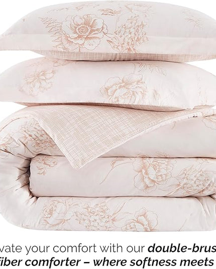 Southshore Fine Living, Inc. Twin Comforter Bedding Set, Down Alternative Floral Comforter with Matching Sham for Twin and Twin XL Beds, Reversible Print is 2 Colors in 1, Taupe & White - LeafyLoom