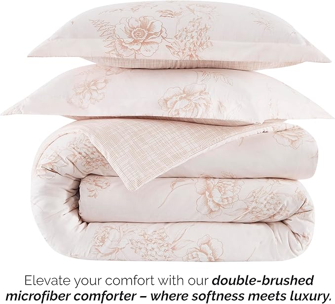 Southshore Fine Living, Inc. Twin Comforter Bedding Set, Down Alternative Floral Comforter with Matching Sham for Twin and Twin XL Beds, Reversible Print is 2 Colors in 1, Taupe & White - LeafyLoom