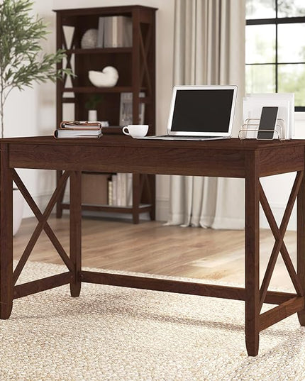 Bush Furniture Key West Writing Table for Home Office | Small Modern Farmhouse Desk, 48W, Bing Cherry - LeafyLoom