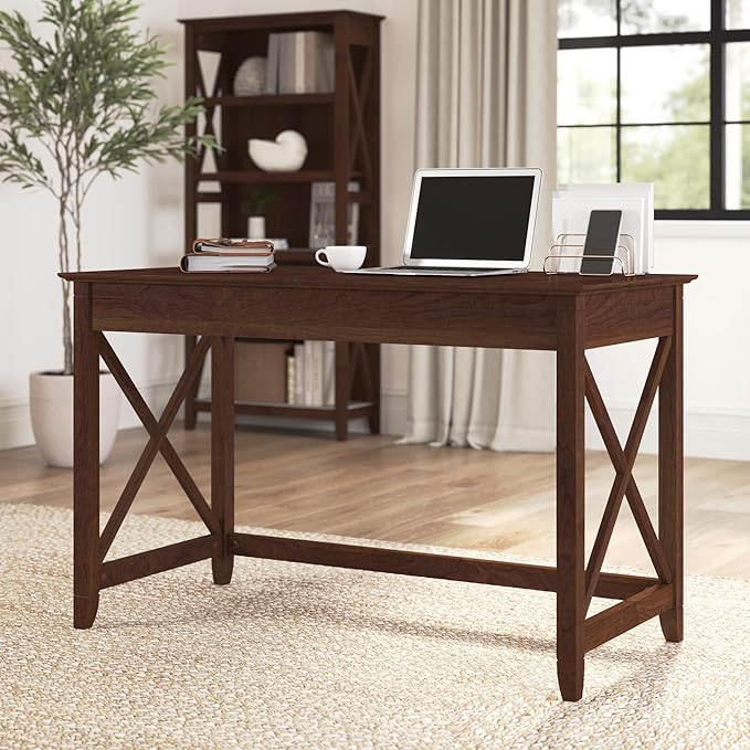 Bush Furniture Key West Writing Table for Home Office | Small Modern Farmhouse Desk, 48W, Bing Cherry - LeafyLoom