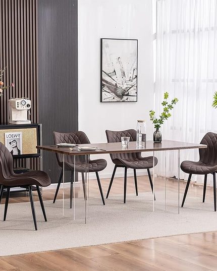 YOUNIKE Dining Chairs Set of 2, Upholstered Leather Dining Room Chairs, Modern Kitchen Chairs Living Room Bedroom Side Chairs with Wide Curved Back and Adjustable Metal Legs, Espresso Brown - LeafyLoom