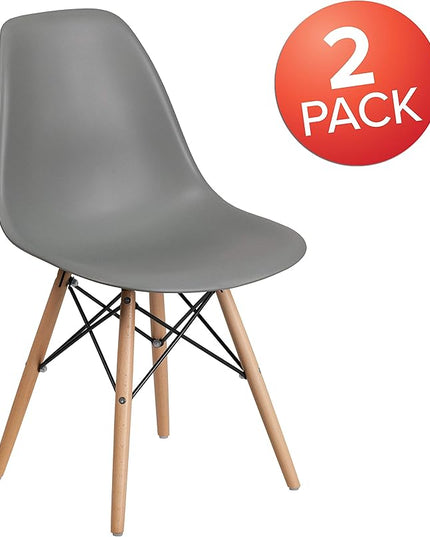 Flash Furniture 2 Pack Elon Series Moss Gray Plastic Chair with Wooden Legs - LeafyLoom