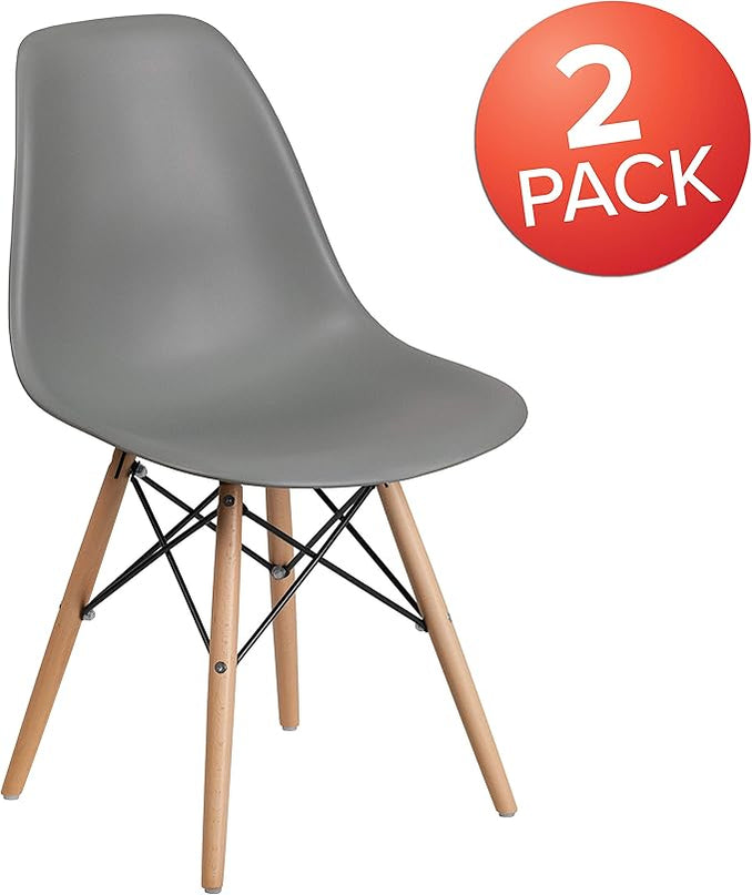Flash Furniture 2 Pack Elon Series Moss Gray Plastic Chair with Wooden Legs - LeafyLoom