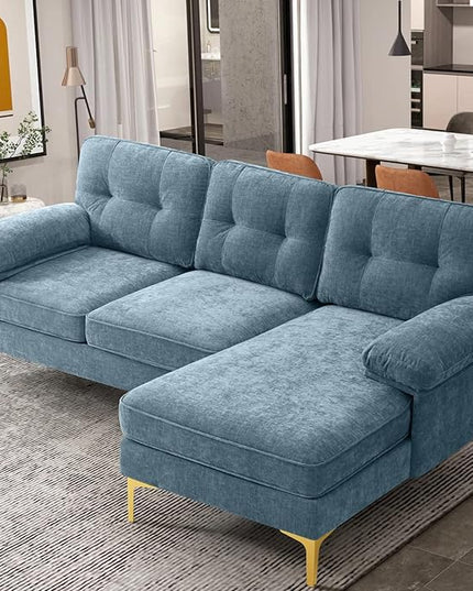 EASELAND 82" L-Shape Sofa with Reversible Chaise Lounge, Convertible Sectional Sofa Couch, Chenille Modern Sofa Couch for Living Room, Apartment and Office, Removable Cover - LeafyLoom