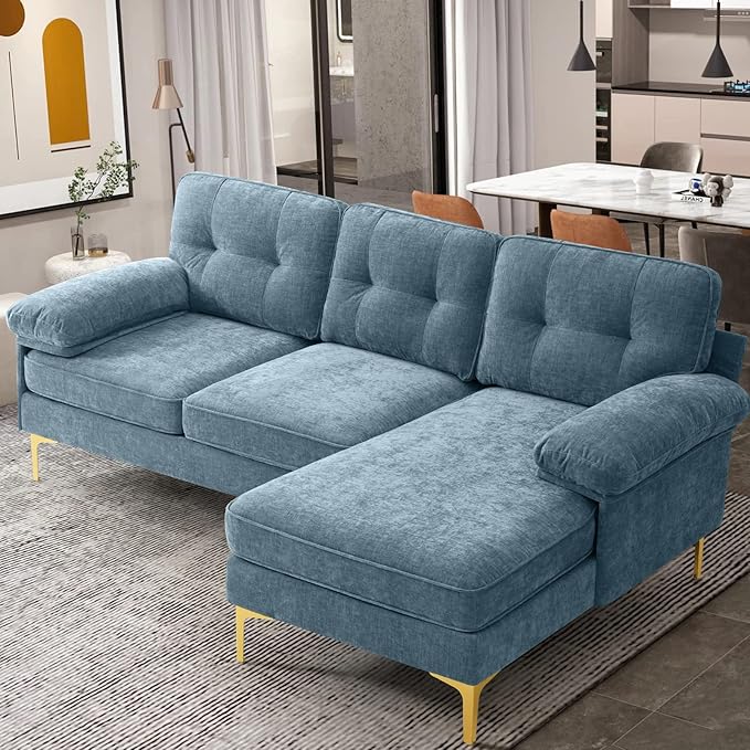 EASELAND 82" L-Shape Sofa with Reversible Chaise Lounge, Convertible Sectional Sofa Couch, Chenille Modern Sofa Couch for Living Room, Apartment and Office, Removable Cover - LeafyLoom