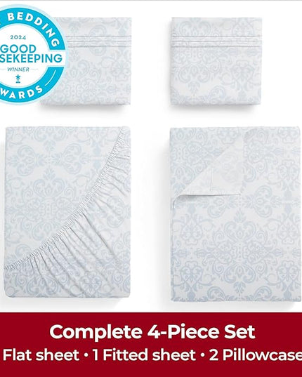 Mellanni Queen Sheets Set - 4 PC Iconic Collection Bedding Sheets & Pillowcases - Hotel Luxury, Extra Soft, Cooling Bed Sheets - Deep Pocket up to 16 inch (Queen, Laced Sky Blue) - LeafyLoom
