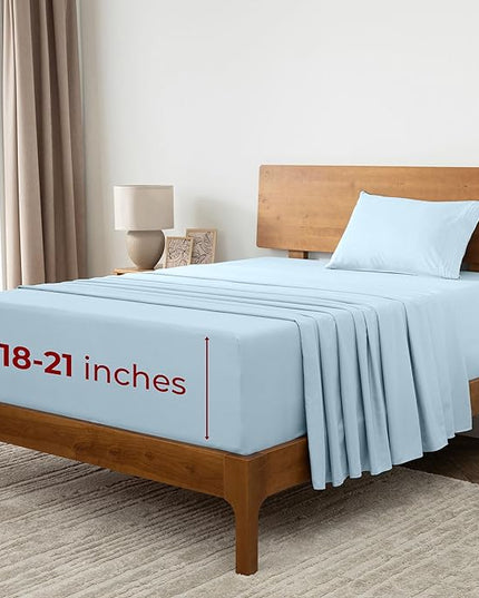 Mellanni Extra Deep Twin Sheets - 3 PC Iconic Collection Bedding Sheets & Pillowcases - Hotel Luxury, Ultra Soft, Cooling Bed Sheets - Extra Deep Pocket up to 21 inch (Twin, Aqua) - LeafyLoom