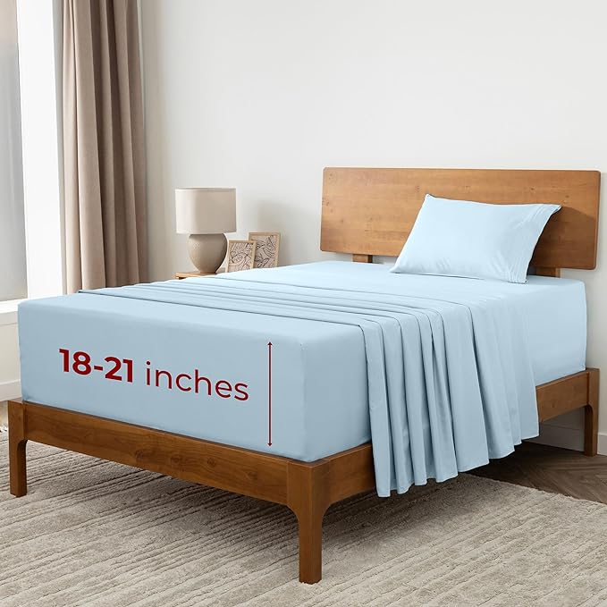Mellanni Extra Deep Twin Sheets - 3 PC Iconic Collection Bedding Sheets & Pillowcases - Hotel Luxury, Ultra Soft, Cooling Bed Sheets - Extra Deep Pocket up to 21 inch (Twin, Aqua) - LeafyLoom