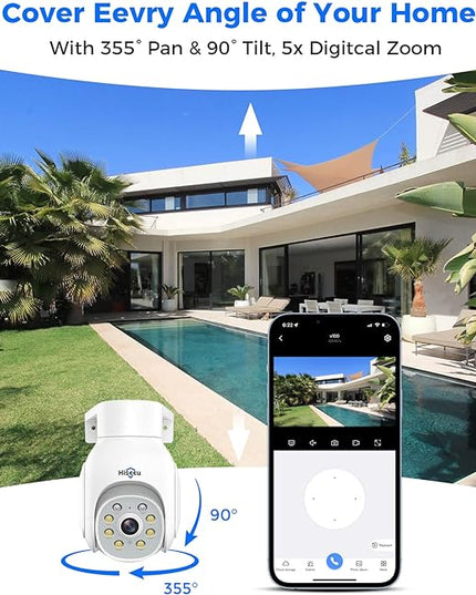 Hiseeu Security Camera Wireless Outdoor, 5MP Color Night Vision WiFi Surveillance Camera Pan/Tilt with Motion Detection/Siren/Light Alarm, 2-Way Audio, IP66 Weatherproof, No Monthly Fee, 2PCS Hiseeu