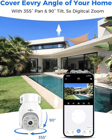 Hiseeu Wireless Camera Outdoor, 2.4G/5G 3MP WiFi Security Camera Color Night Vision, Pan&Tilt 360° View, Motion Detection, Siren/Motion/Light Alarm, IP66, Compatile NVR, No Monthly Fee Hiseeu