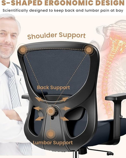 Office Chair Ergonomic Desk Chair with Adjustable Lumbar Support, Swivel Comfy Computer Chair Heavy Duty Executive Chair for Home Office - LeafyLoom