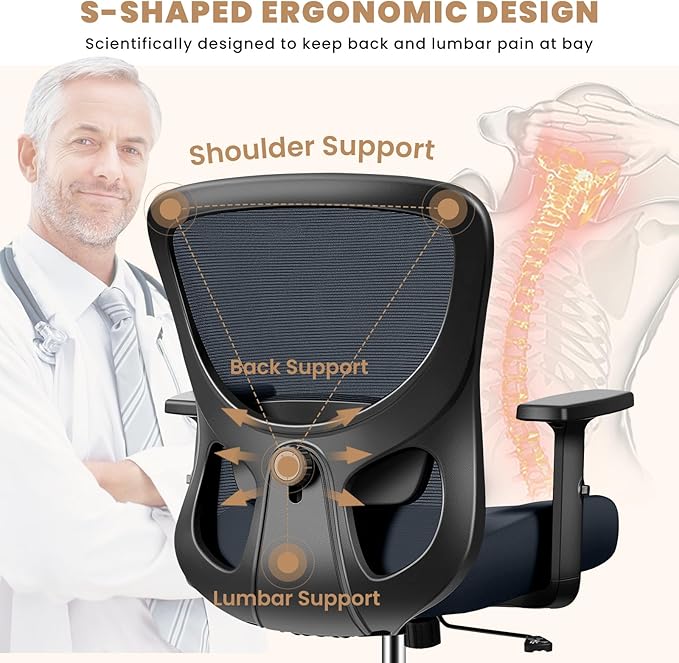 Office Chair Ergonomic Desk Chair with Adjustable Lumbar Support, Swivel Comfy Computer Chair Heavy Duty Executive Chair for Home Office - LeafyLoom