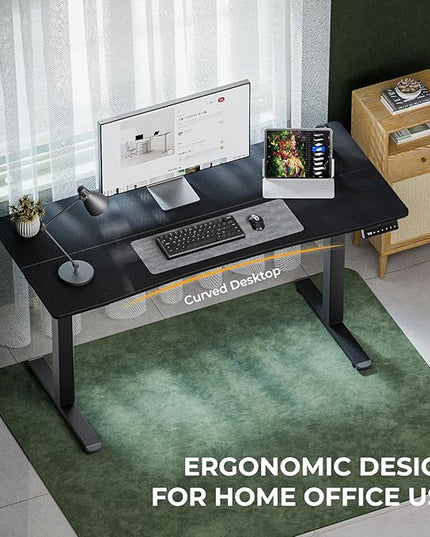Electric Standing Desk,Adjustable Height Desk With Curved Desktop, Stand Up Desk With 2 Metal Hooks & Cable Organizer Box, Powerful Motor For Fast Switch From Sit To Stand Position 48x24 Black - LeafyLoom