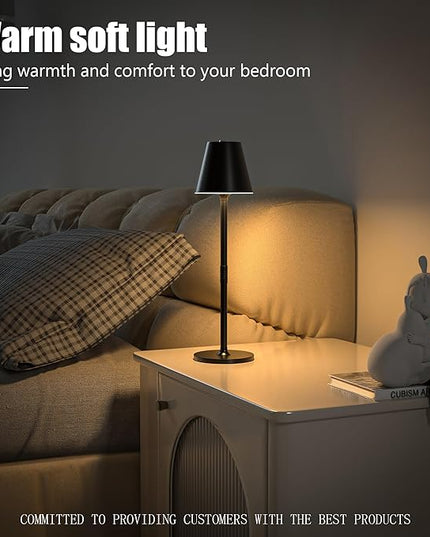 Modern LED Cordless Table Lamp, 4000mAh Rechargeable Battery, 3 Level Brightness Night Light, Metal Shell, Minimalist Design, for Couples Dinner/Coffee Table/Restaurant/Bedroom, Black - LeafyLoom