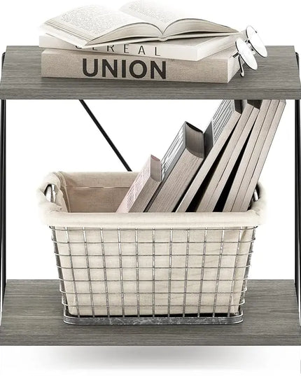 Furinno Besi Industrial Multipurpose Side Table with Metal Frame, Finn Oak - LeafyLoom