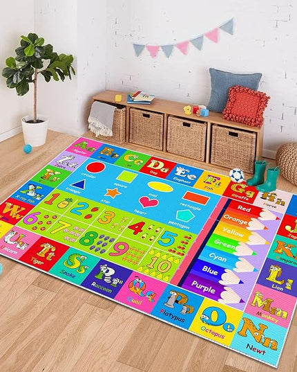Kids Alphabet Play Game Rug - 3' 3" x 5' 3" ABC Numbers and Shapes Educational Learning Toddler Carpet - Kids Room Playroom Classroom Kindergarten Activity Fun Soft Non-Slip Mat - LeafyLoom