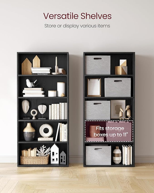 VASAGLE Bookshelf, 23.6 Inches Wide, 5-Tier Open Bookcase with Adjustable Storage Shelves, Floor Standing Unit, Ebony Black ULBC165T56 - LeafyLoom