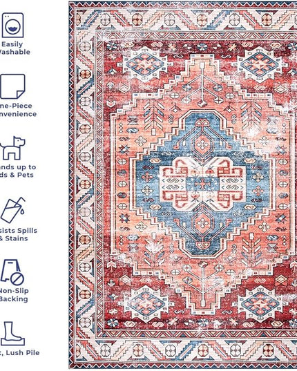 nuLOOM Marli Machine Washable Faded Medallion Ultra Thin Runner Rug, 2' 6" x 8', Rust - LeafyLoom