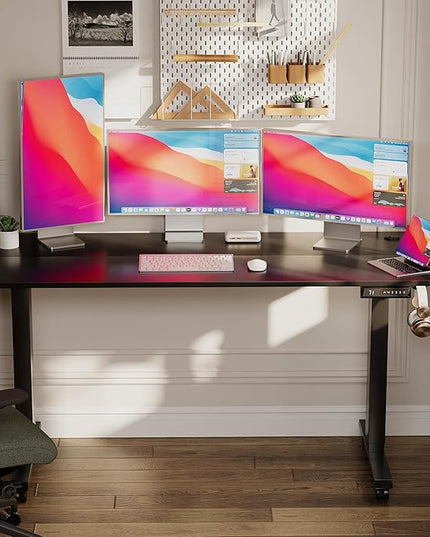 Electric Standing Desk 60 Inch, Ergonomic Height Adjustable Table with T-Shaped Metal Bracket Modern Computer Workstations for Home Office, Black - LeafyLoom