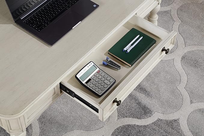 OSP Home Furnishings Country Meadows 48 Inch Writing Desk with Drawer, Antique White - LeafyLoom