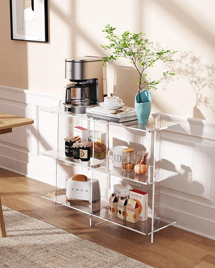 Acrylic Bookshelf, Small 3 tier Bookcase for Small Spaces,Acrylic Console Table, Hallway Entry Table for Living Room (Clear, 39.4'' x 11.8'' x 31.5'') - LeafyLoom