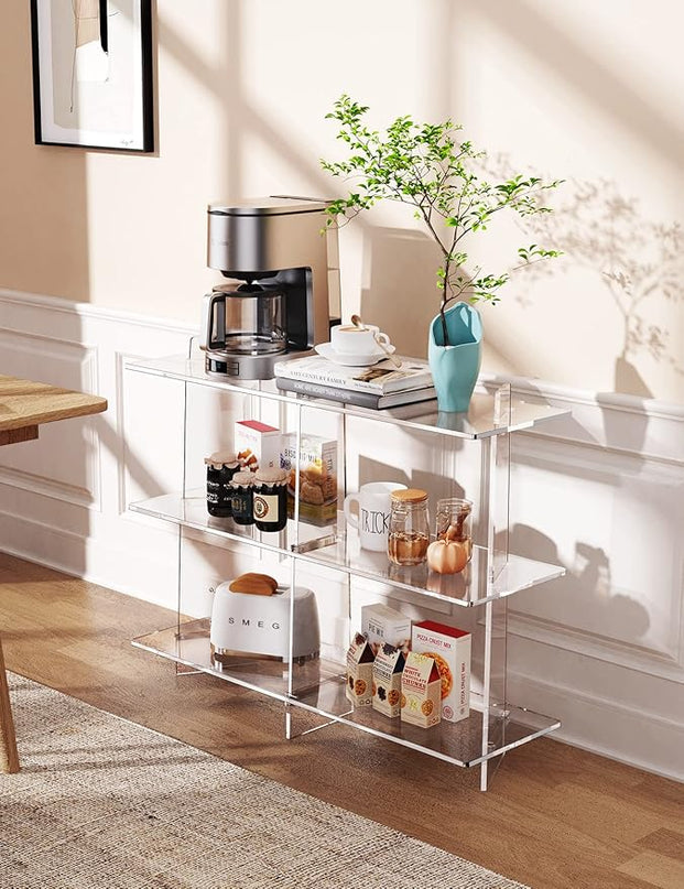 Acrylic Bookshelf, Small 3 tier Bookcase for Small Spaces,Acrylic Console Table, Hallway Entry Table for Living Room (Clear, 39.4'' x 11.8'' x 31.5'') - LeafyLoom