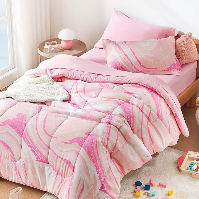 SLEEP ZONE Kids Twin Bedding Comforter Set - 5 Pieces Super Cute & Soft Bedding Sets & Collections with Comforter, Sheet, Pillowcase & Sham - Fade Resistant Easy Care (Ice Cream Pink) - LeafyLoom