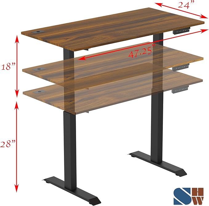 SHW Memory Preset Electric Height Adjustable Standing Desk, 48 x 24 Inches, Walnut - LeafyLoom