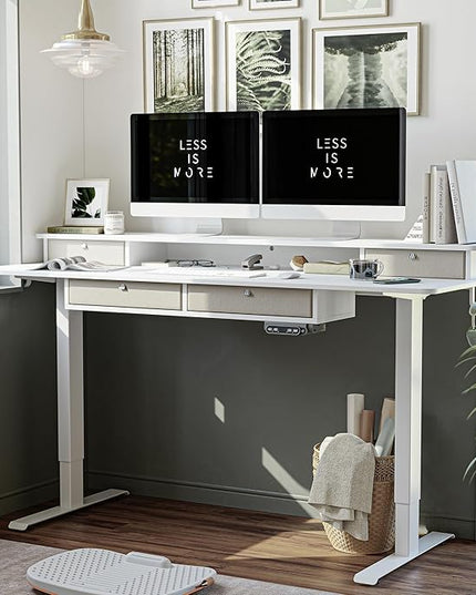BANTI Height Adjustable Electric Standing Desk with 4 Drawers, 48 x 24 Inch Table with Storage Shelf, Sit Stand Desk, White Top - LeafyLoom