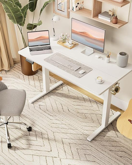 SMUG Standing Desk, Adjustable Height Electric Sit Stand Up Down Computer Table, 63x24 Inch Ergonomic Rising Desks for Work Office Home, Modern Gaming Desktop Workstation, White - LeafyLoom