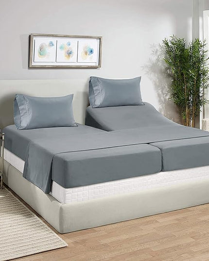 LANE LINEN Split King Sheets for Adjustable Beds - 1000 Thread Count 5 Piece Set 100% Egyptian Cotton Sateen Weave Cool Breathable & Soft 2 Fitted Fits Upto 17" Deep Pockets French Blue - LeafyLoom