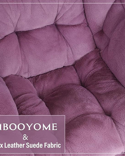 Lazy Chair with Ottoman, Modern Accent Chair Contemporary Lounge Leisure Upholstered Sofa Chair Set with Armrests, Reading Chair for Living Room, Bedroom, Office, Plush Purple - LeafyLoom