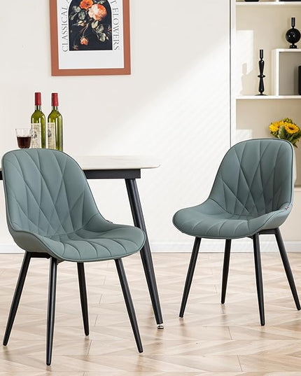YOUNIKE Dining Chairs Set of 2, GrayishGreen Elegant Kitchen & Dining Room Chairs, Modern Faux Leather Padded Dining Chair, Armless Upholstered Bedroom Side Chairs Dinner Chairs Dinning Chairs - LeafyLoom