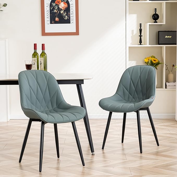 YOUNIKE Dining Chairs Set of 2, GrayishGreen Elegant Kitchen & Dining Room Chairs, Modern Faux Leather Padded Dining Chair, Armless Upholstered Bedroom Side Chairs Dinner Chairs Dinning Chairs - LeafyLoom