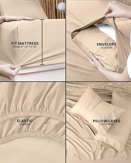 Utopia Bedding Queen Bed Sheets Set - 4 Piece Bedding - Brushed Microfiber - Shrinkage and Fade Resistant - Easy Care (Queen, Beige) - LeafyLoom